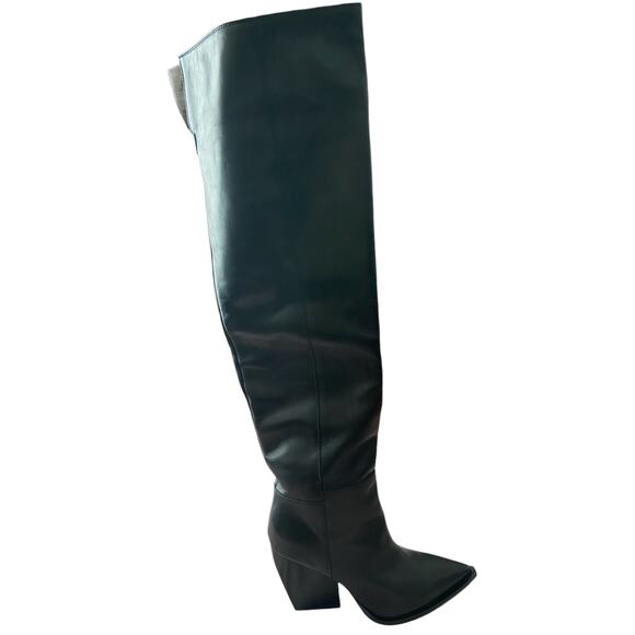 Allsaints Leather Reina Knee-High Boots Angled Block Heel Black Size 36 EU /US 6 - Picture 9 of 14